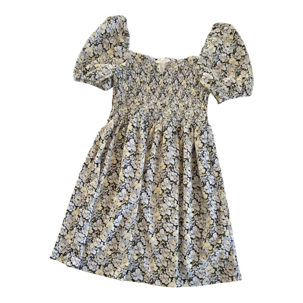 HM Smocked Bodice Floral Puff Sleeve Mini Dress Women’s Large Cottage Spring